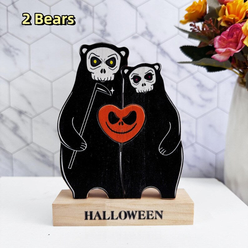 Custom Halloween Wooden Ghost Bear Family Puzzle