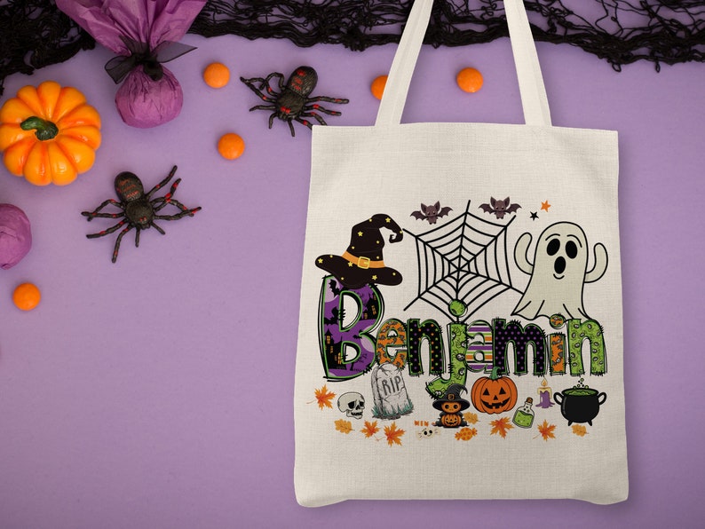 Custom Halloween Name Bag, Halloween Treat Tote Bags for Kids