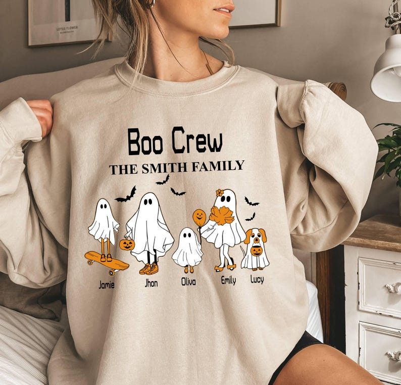 Custom Halloween Ghost Family Boo Crew Family Name Sweatshirt