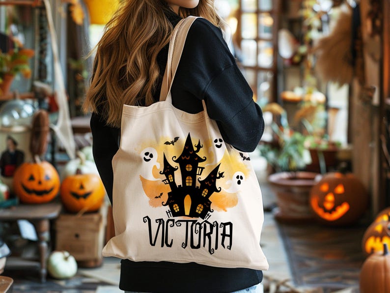 Personalized Halloween Tote Bag, Trick Or Treat Tote Bag - Halloween Bags for Kids