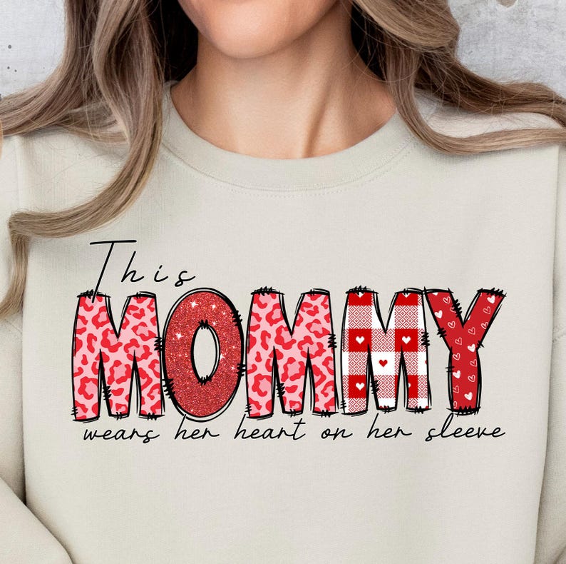 Custom This Mom Wears Her Heart On Her Sleeve Sweatshirt, Shirt with Names On Sleeve, Mother's Day Gift