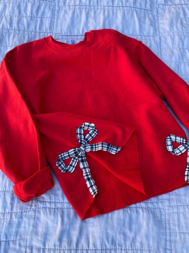 Plaid Side Bow Cut-Out Sweatshirt