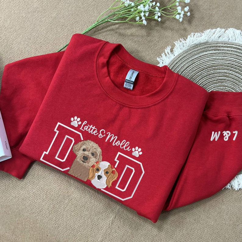 Custom Christmas Gift With Pet Portrait Embroidered Sweatshirt