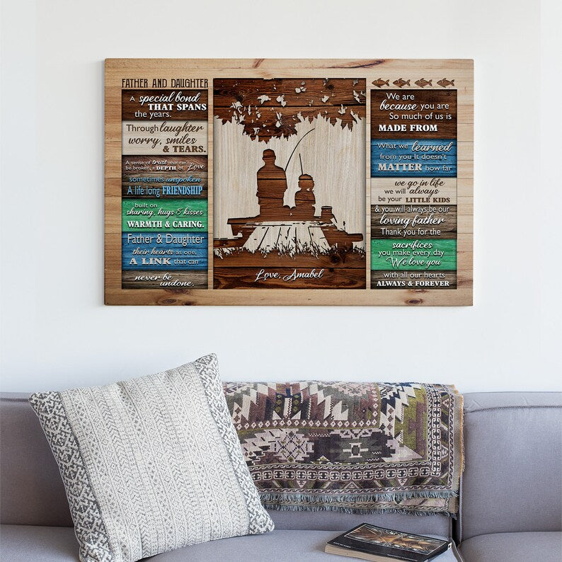 Personalized Father And Daughter Fishing Canvas, Personalized Gift Ideas For Fisherman Dad.