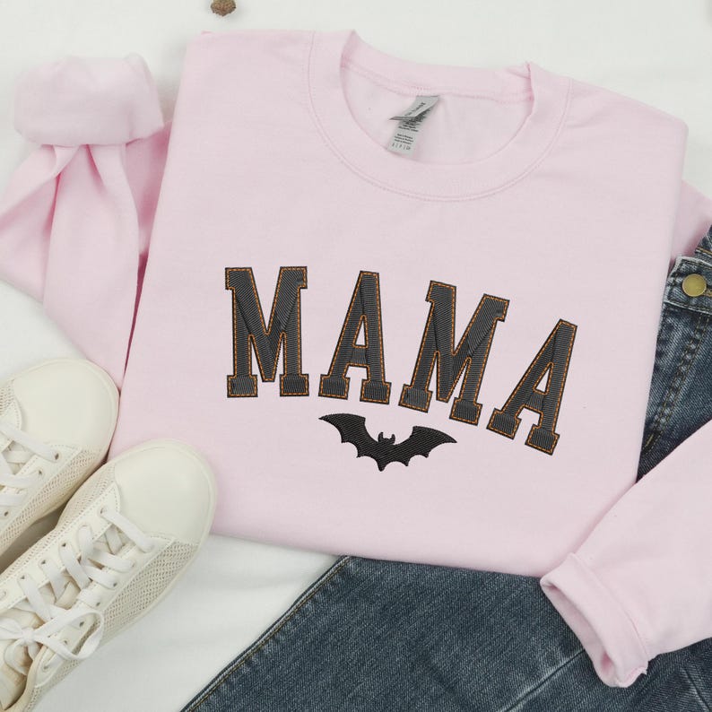 Halloween Mama Sweatshirt, Embroidered Mama Bat Shirt