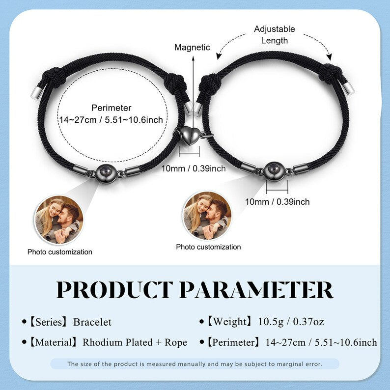 Set of 2 Photo Projection Bracelet,Magnetic Bracelets for Couples