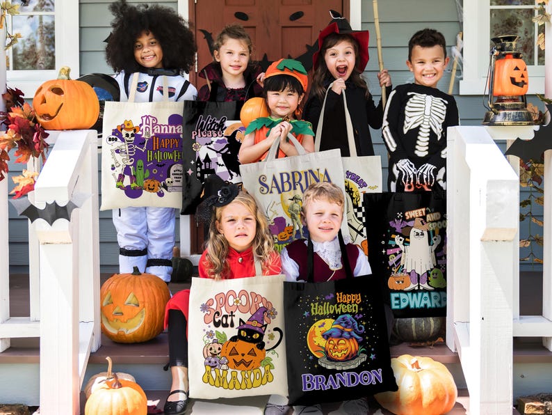 Custom Halloween Trick Or Treat Tote Bag - Candy Bags For Kids