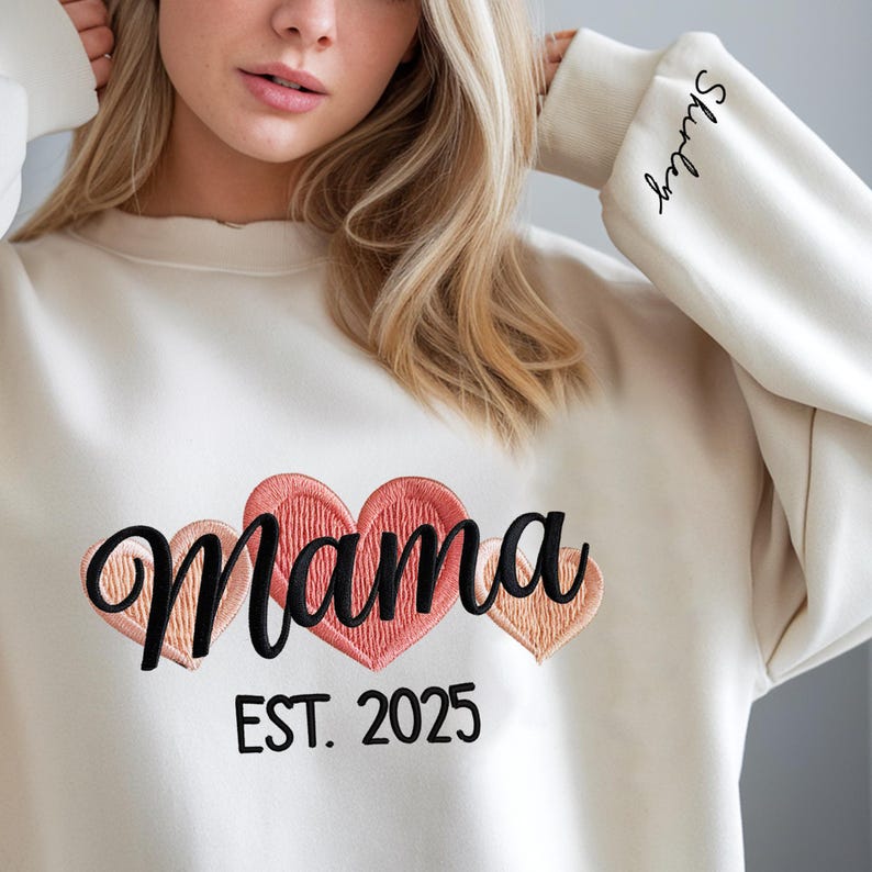 Embroidery Mom Sweatshirt, Retro Heart Mama Shirt, Gift for Grandma, Mom, Her