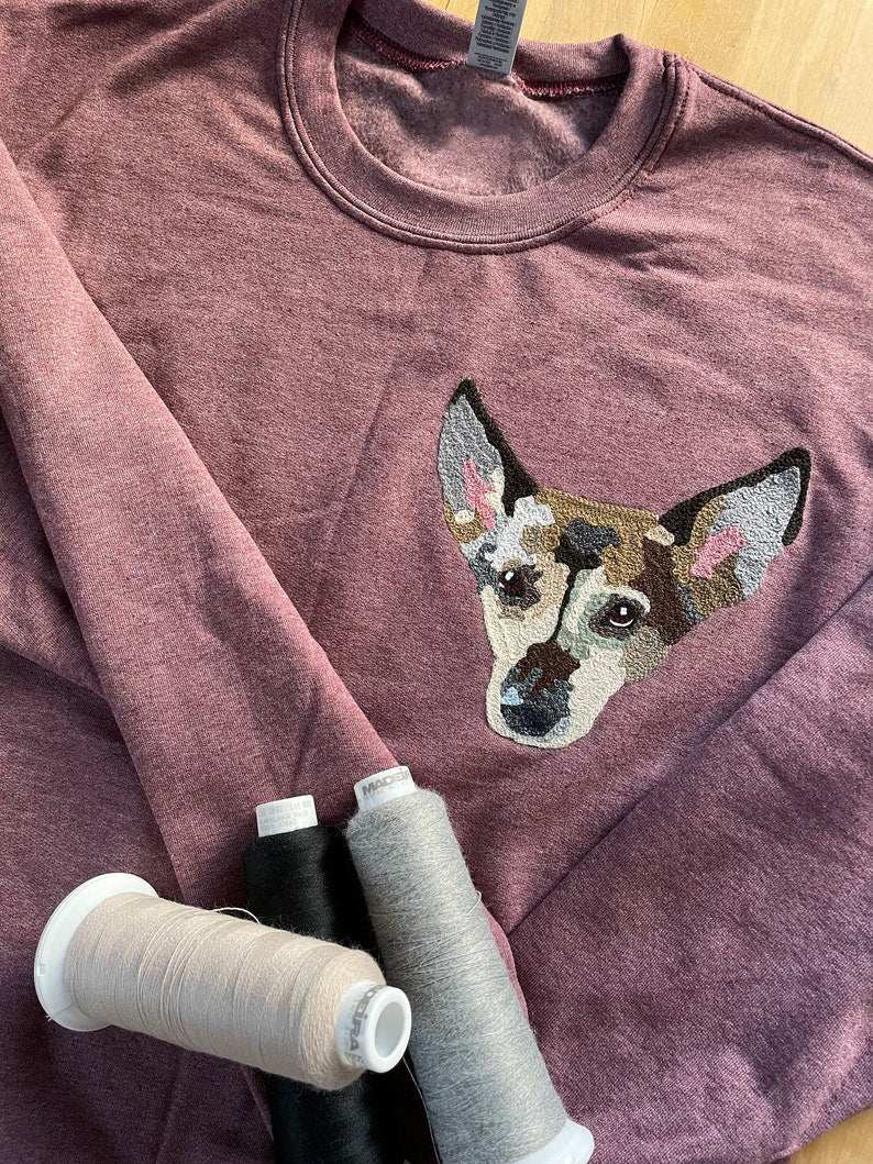 Custom Handmade Handcranked Chainstitch Embroidered Pet Portrait Sweatshirt