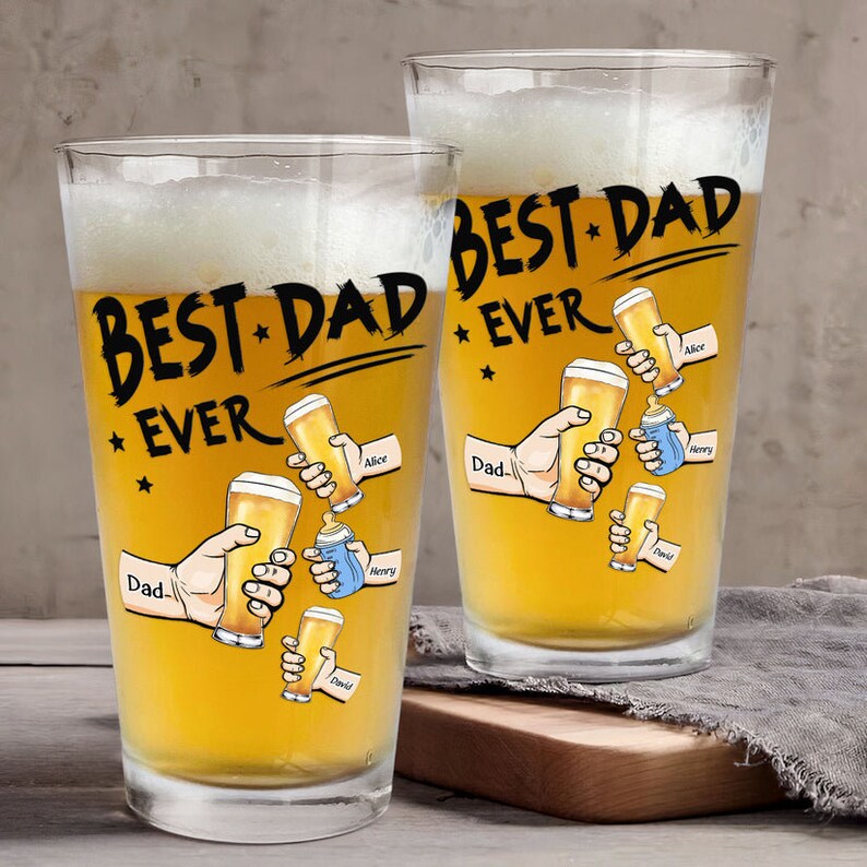 Best Dad Ever - Personalized Beer Glass - Fathers Day Gift,Funny Present For Dad