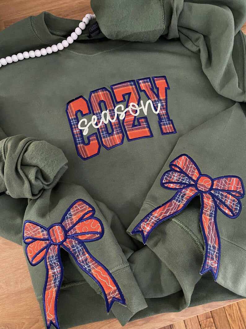 Embroidery Cozy Season Side Bow Cut-Out Sweatshirt