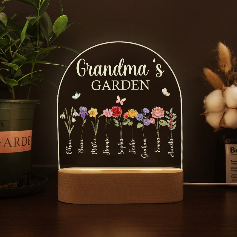 Custom Grandmas Garden 3D Led Light Wooden Base,Gift For Mom