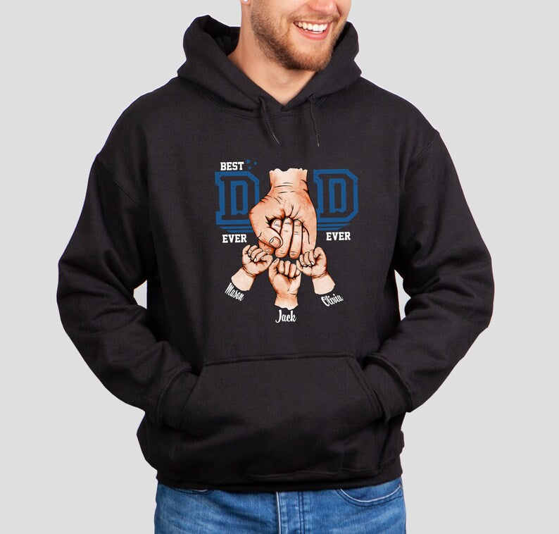 Personalized Dad Raised Fist Bump Hoodie With Kid Names, Best Dad Ever Hoodie