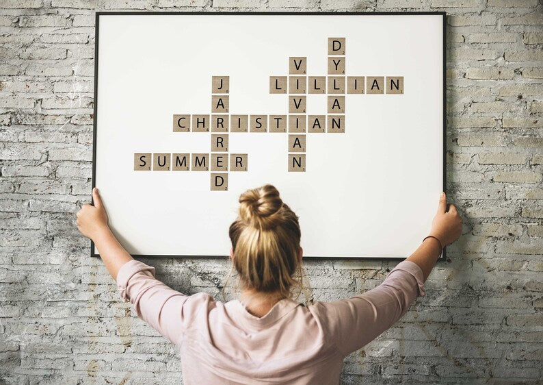 Personalized Family Name Sign, Crossword Scrabble Print