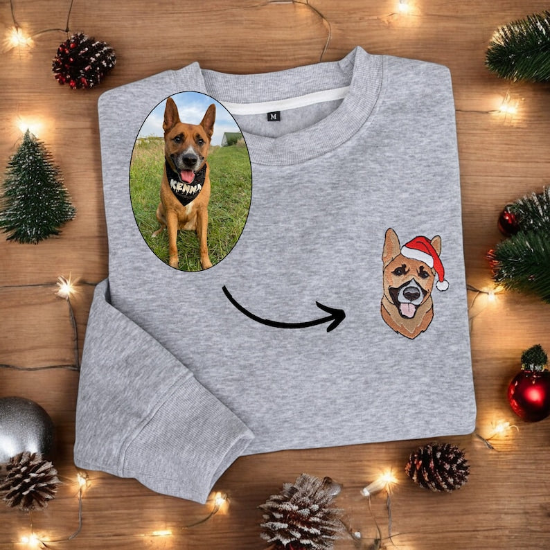 Custom Christmas Dog Sweatshirt Embroidered Dog Sweatshirt Christmas Dog Sweatshirt Pet Lover