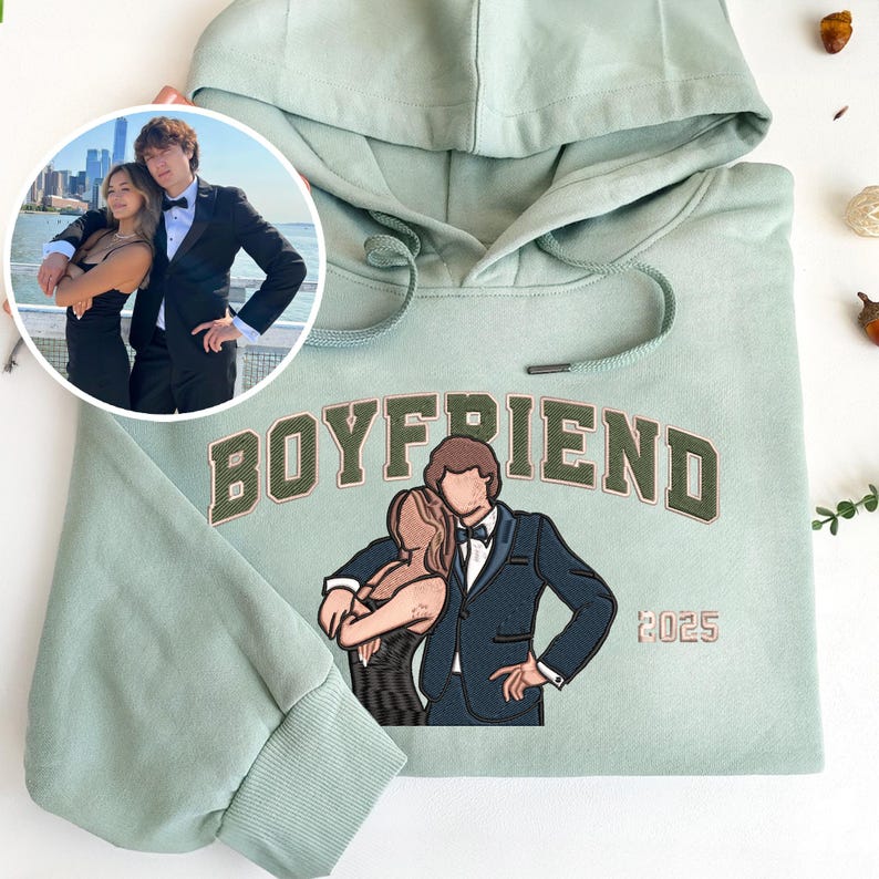 Custom Embroidered Couple Portrait Photo Hoodie