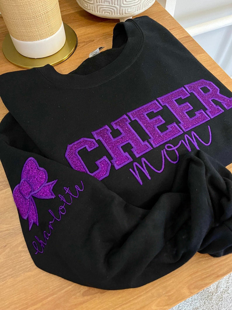 Personalized Embroidered Cheer Mom Glitter Sweatshirt