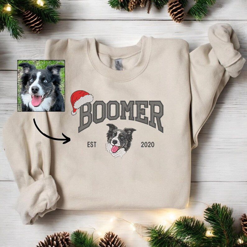 Custom Christmas Embroidery Pet Portrait Sweatshirt