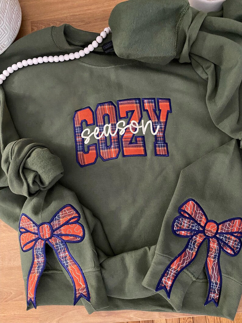 Embroidery Cozy Season Side Bow Cut-Out Sweatshirt