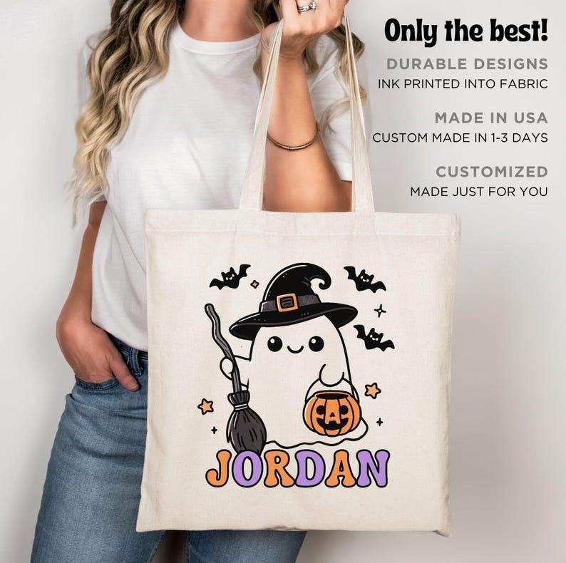 Personalized Trick or Treat Bag Halloween Bag, Halloween Tote for Kids