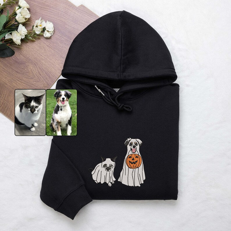 Custom Dog Embroidered Sweatshirt Halloween Ghost Dog Hoodie 👻