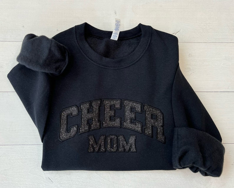 Custom Embroidered Glitter Cheer Mom Shirt