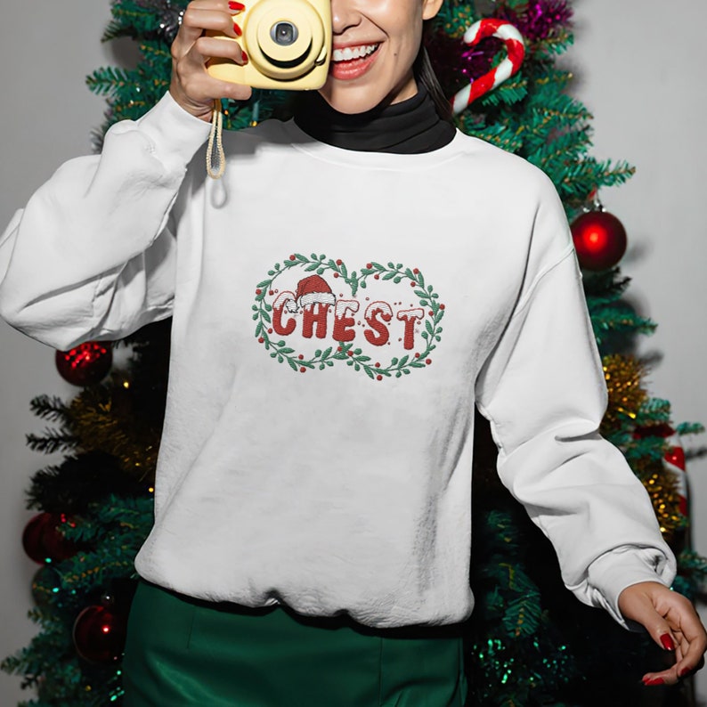 Chest Nuts Matching Couple Embroidered Sweatshirt, Merry Christmas Crewneck Holiday Embroidery Sweatshirt