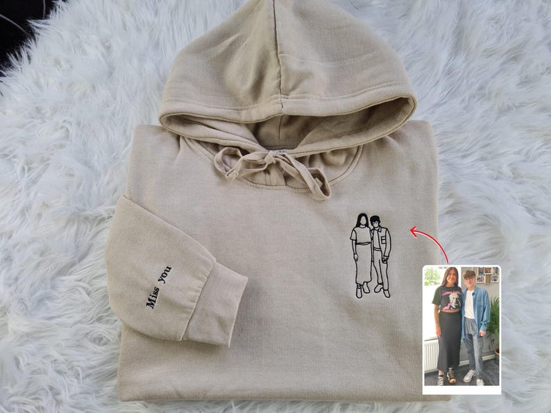 Custom Outline Embroidered Photo Portrait Hoodie