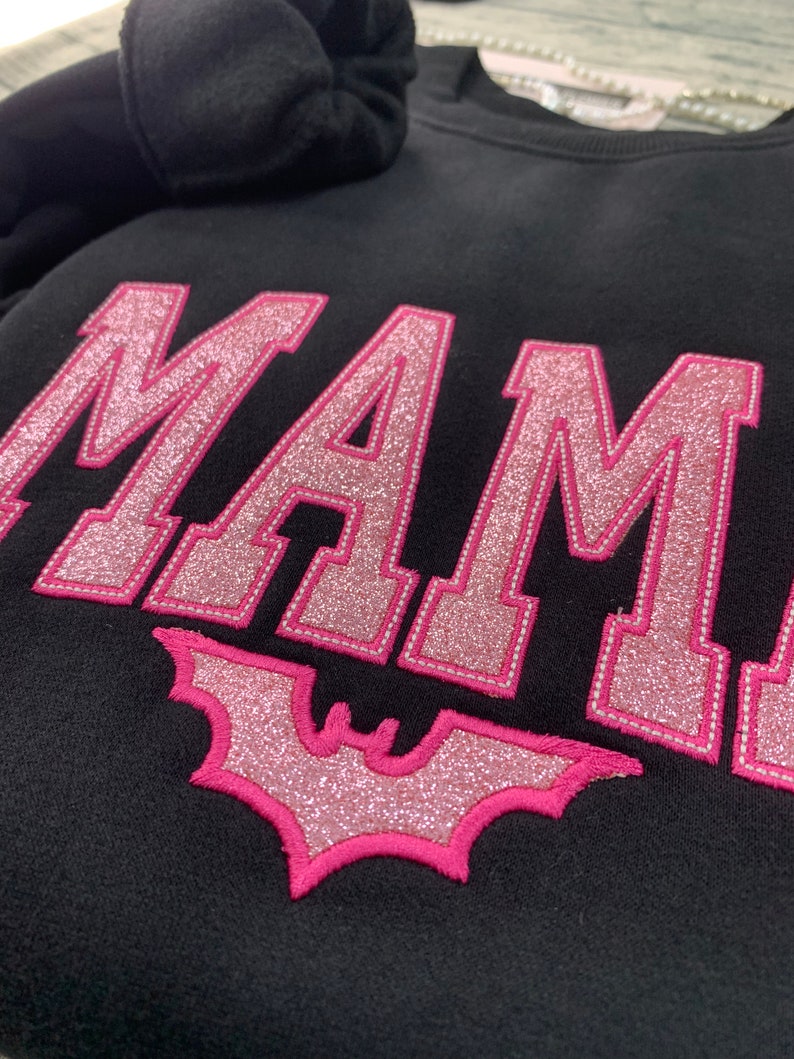 Custom Glitter Applique Embroidered Mama Sweatshirt For Halloween