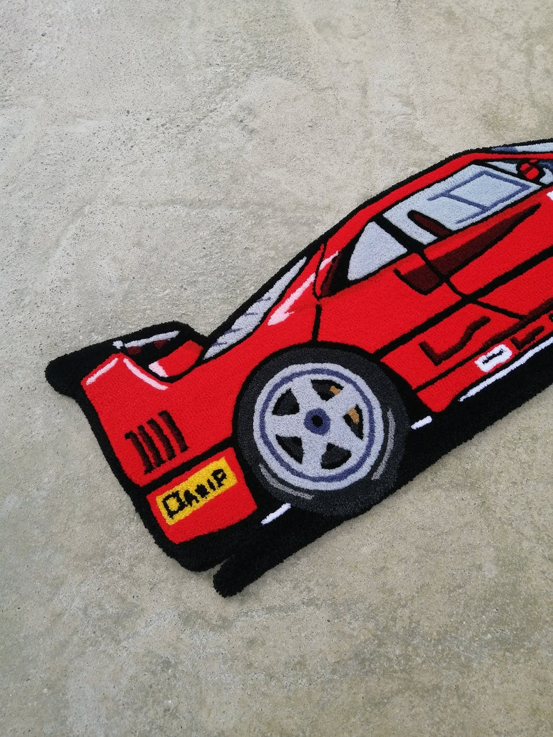 Racing Car Tufted Rug, F40 Handmade Car Rug, Home Decor Carpet