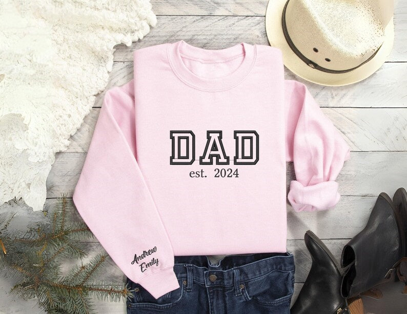 Custom Dad Embroidery Sweatshirt, Personalized Papa Hoodie With Kids Names On Sleeve