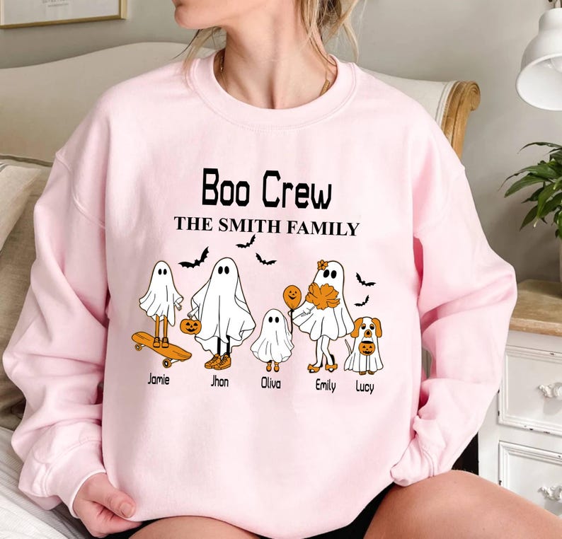 Custom Halloween Ghost Family Boo Crew Family Name Sweatshirt