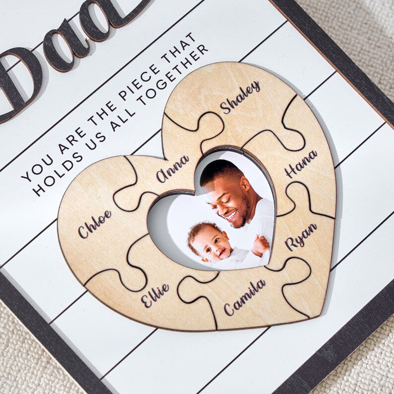 Custom Father's Day Puzzle Sign, Gift from Kids, The Piece That Holds Us Together, Picture Frame Sign