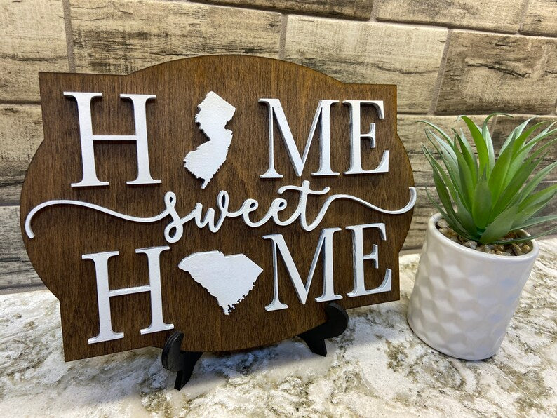 Custom Two States Wood Sign, Home Sweet Home States Sign, Housewarming Gift, Farewell Gift, Long Distance Gift, Moving Gift, Wedding Gift