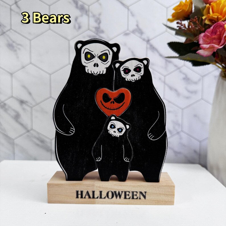 Custom Halloween Wooden Ghost Bear Family Puzzle