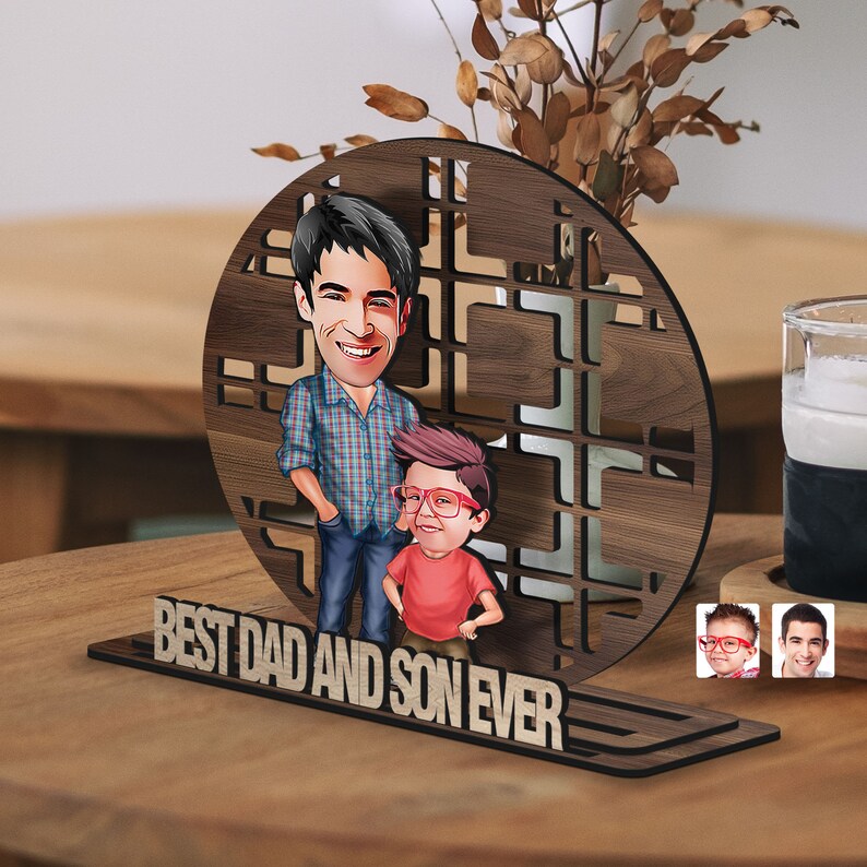 Personalized 3D Wooden Cartoon Father's Day Figurine Trinket, Custom Caricature Portrait, Style 5