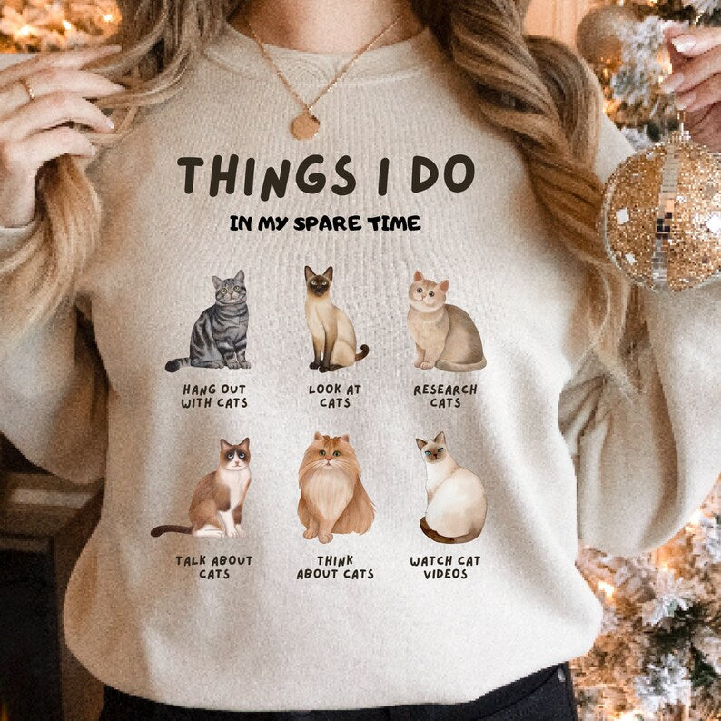 Things I Do in My Spare Time Funny Sweatshirt, Cat Lover Gift