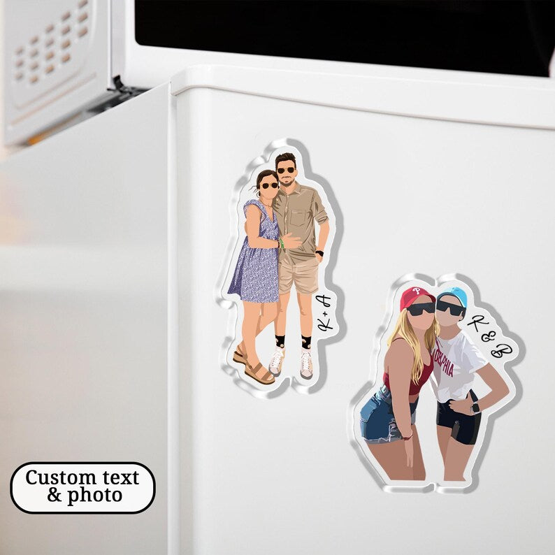 Custom Photo Portrait Fridge Magnet, Valentine Gift For Lover