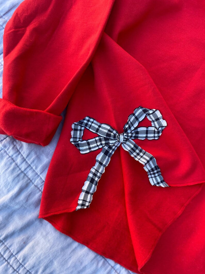 Plaid Side Bow Cut-Out Sweatshirt