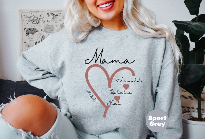 Custom Mom Sweatshirt With Date With Children Names, Cute Mommy Outfit Gift