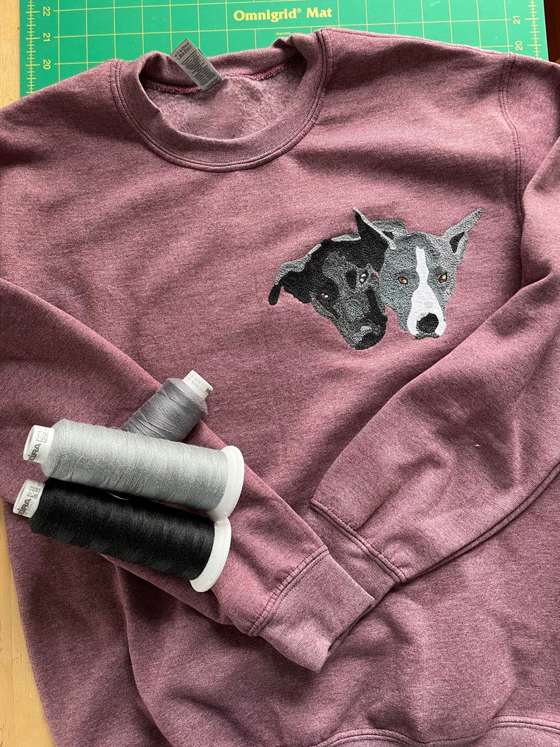 Custom Handmade Handcranked Chainstitch Embroidered Pet Portrait Sweatshirt