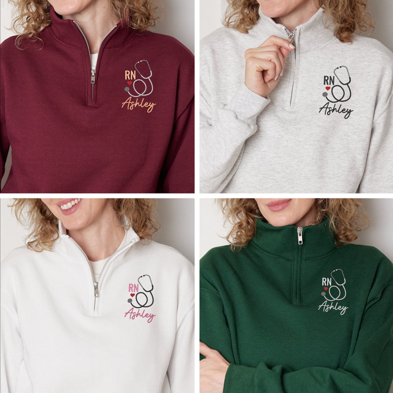 Personalized RN Quarter Zip Embroidered Nurse Sweatshirt