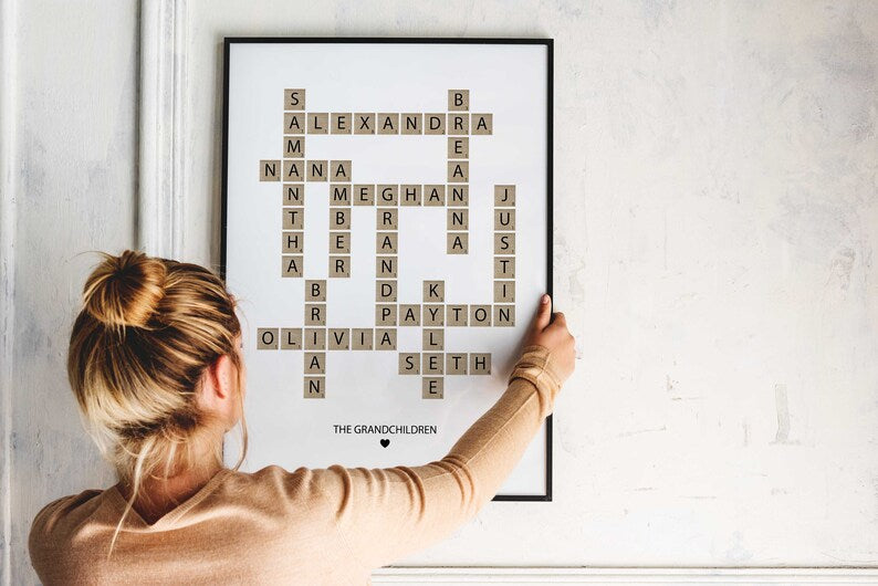 Personalized Family Name Sign, Crossword Scrabble Print