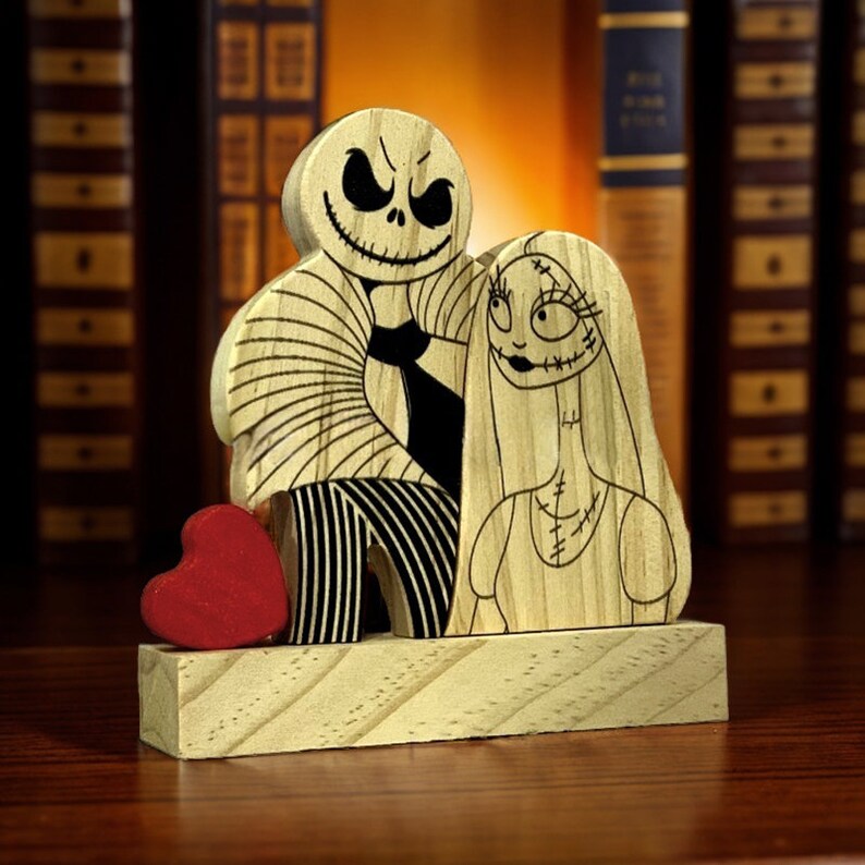 Custom Halloween Wooden Ghost Couple with Names, Indoor Ghost Bride Puzzle Decor