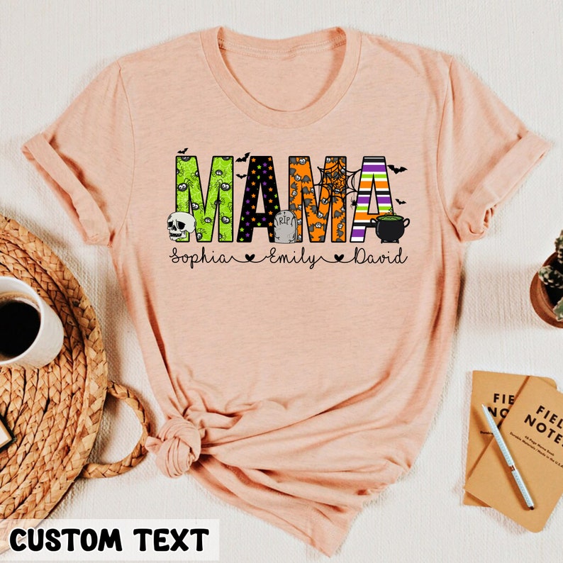 Mama Halloween Shirt, Personalized Mom Shirt for Halloween, Custom Mama Shirt with Kids Name, Halloween Gift For Mom