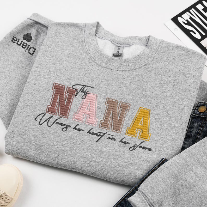 Custom This Nana Wears Her Heart On Her Sleeve Sweatshirt With Kids Names