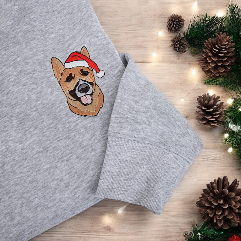 Custom Christmas Dog Sweatshirt Embroidered Dog Sweatshirt Christmas Dog Sweatshirt Pet Lover