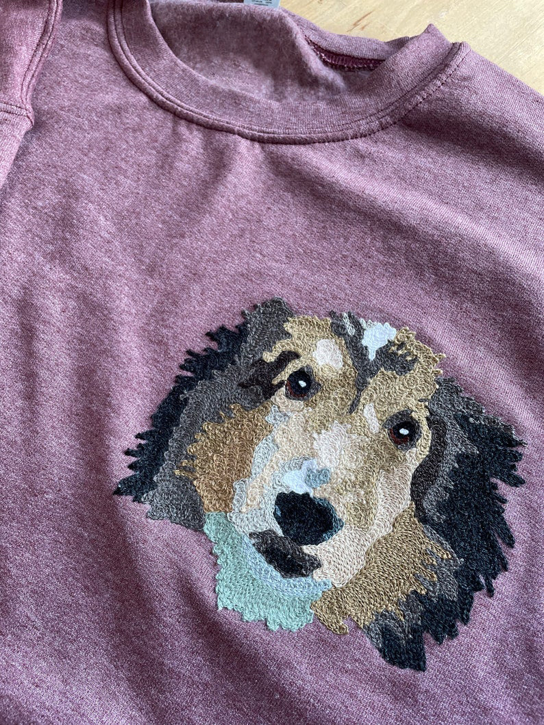 Custom Handmade Handcranked Chainstitch Embroidered Pet Portrait Sweatshirt