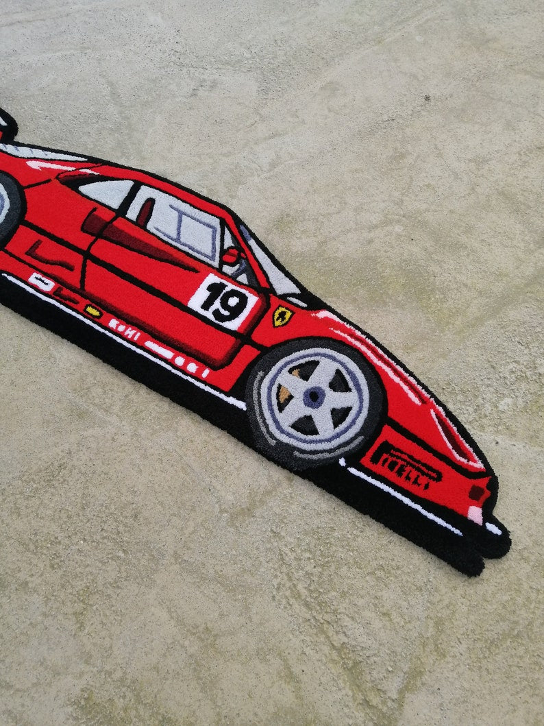 Racing Car Tufted Rug, F40 Handmade Car Rug, Home Decor Carpet