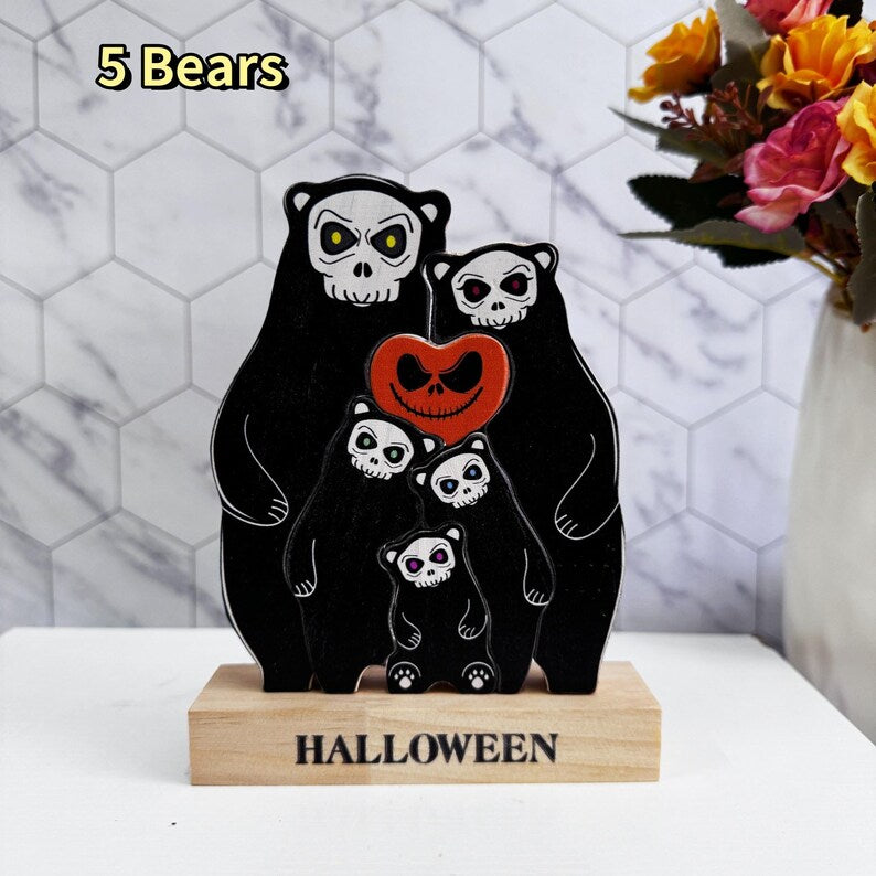 Custom Halloween Wooden Ghost Bear Family Puzzle